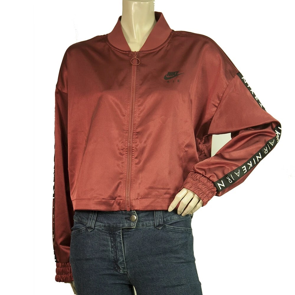 Nike Air Burgundy Red Zipper Front Cropped Lightweight Jacket Top size M (1 of 7)