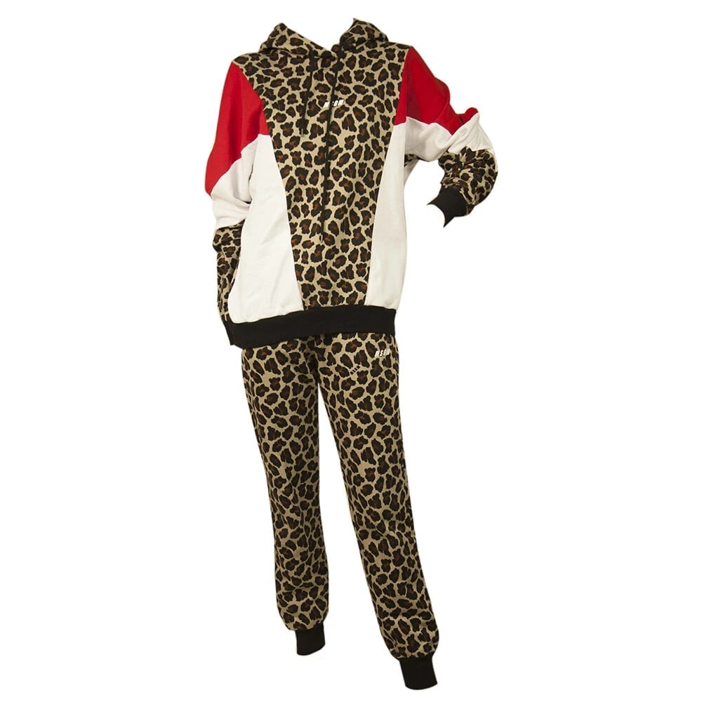 MSGM Animal Leopard Print Hoodie Top Sweat Pants Cotton Lounge Set (S - XS) - 12