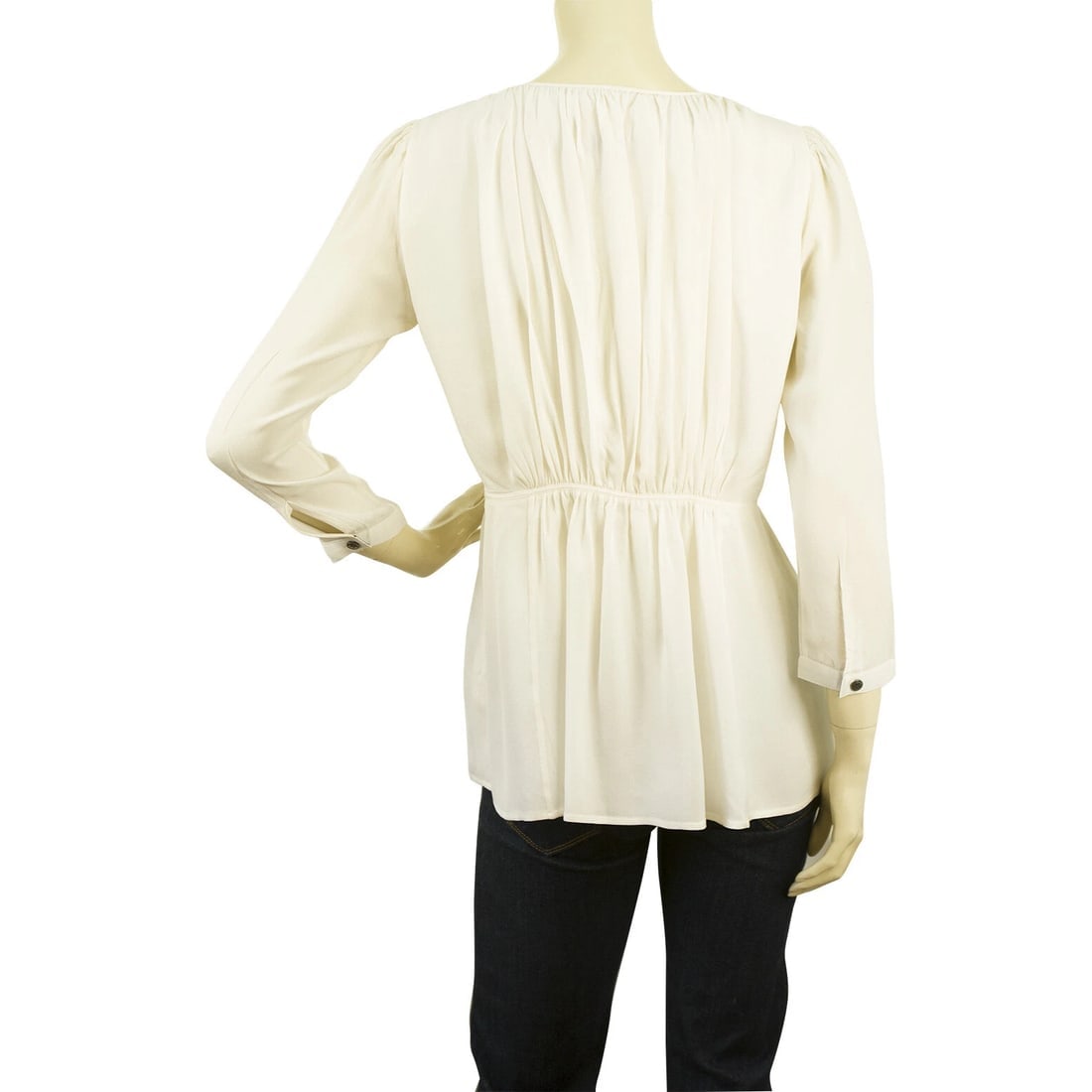 Burberry Cream Zipper Front Fitted Waist Long Sleeve Blouse Top size UK 8, US 6 - 2