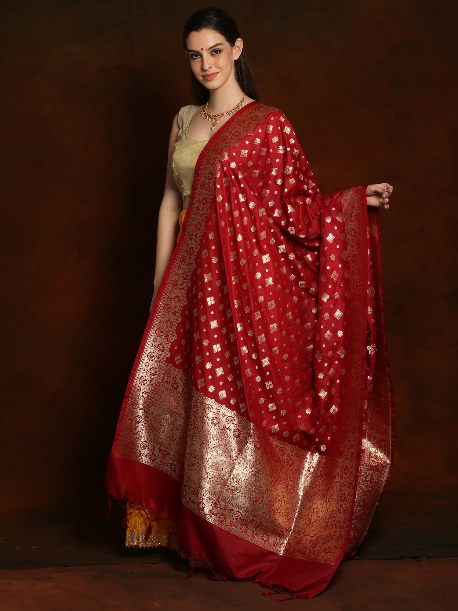 Banarasi Dupatta with Woven Foulard Bootis and Zari Weave on Border - 2