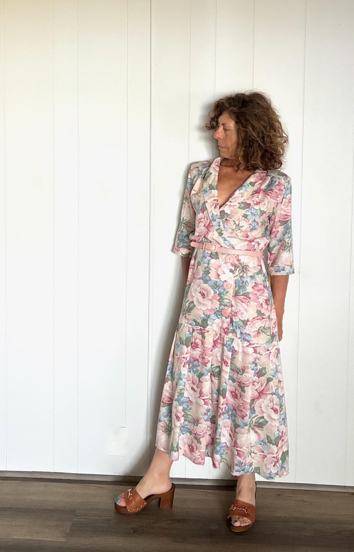 Vintage 1980s Floral Print Dress Shirtdress Sz S (1 of 8)