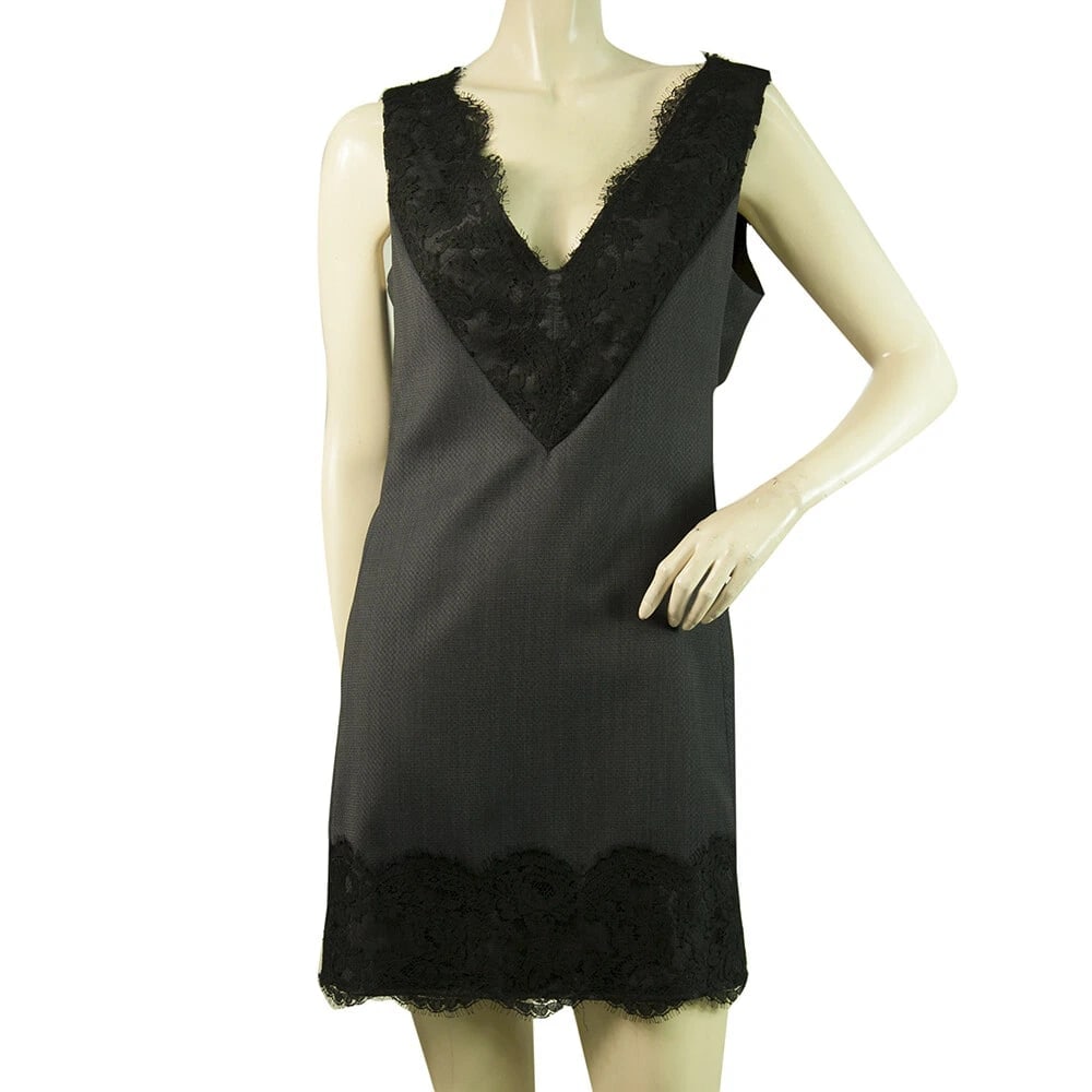 Dondup Blue Black Lace Trim Cocktail Wool Sleeveless Mini Dress size 40 (1 of 7)