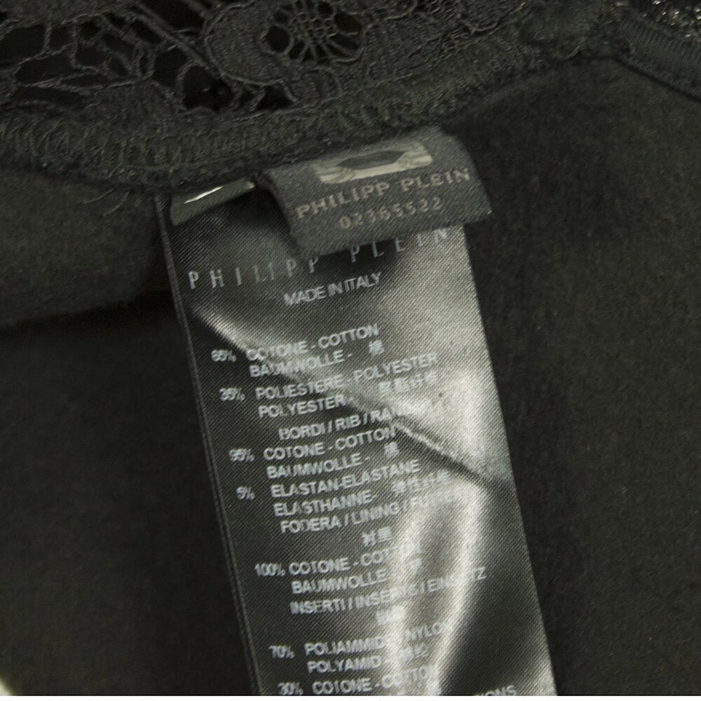 Philipp Plein Black Sheer Lace Front Rhinestones Skull logo Top Blouse Size S - 4