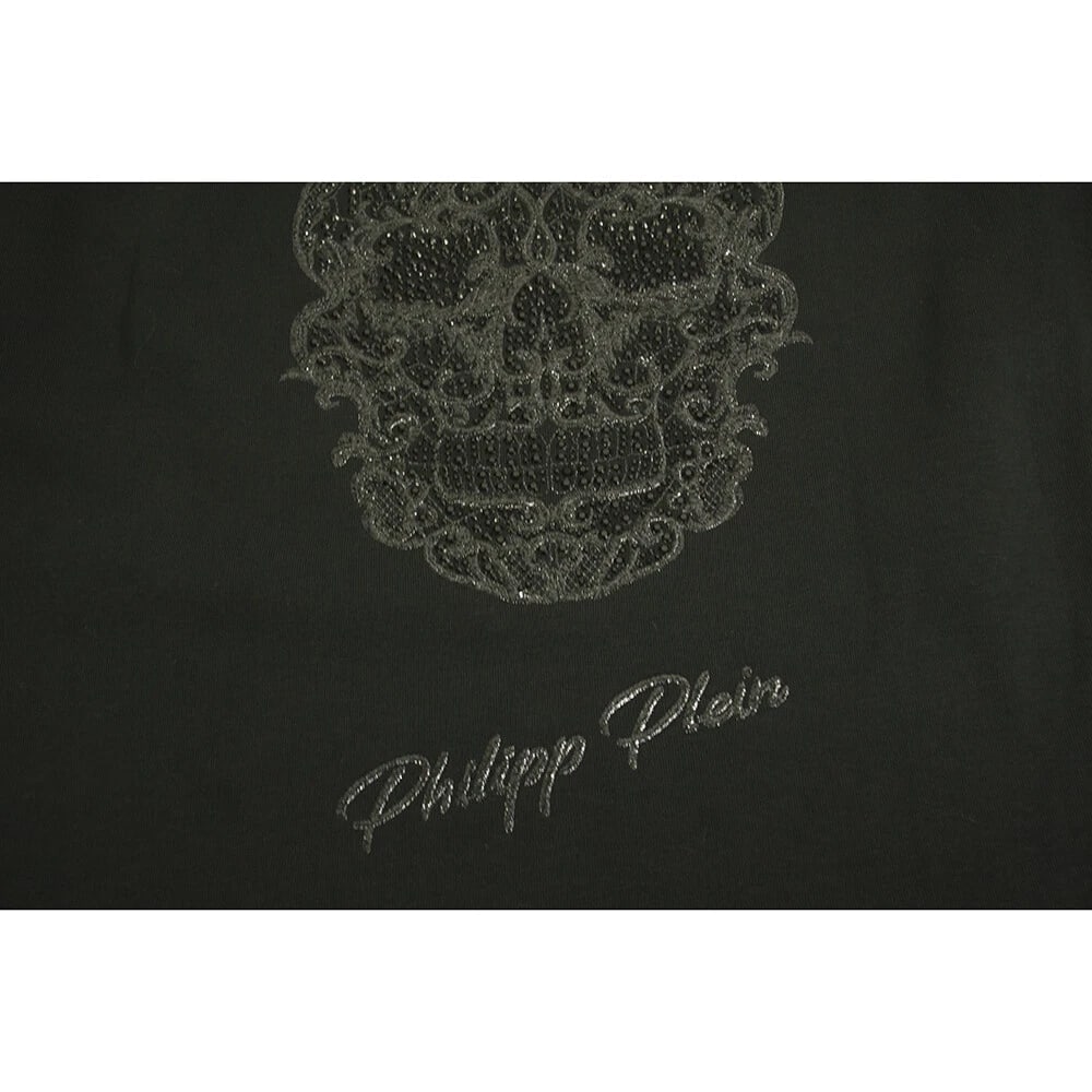 Philipp Plein Black Sheer Lace Front Rhinestones Skull logo Top Blouse Size S - 5