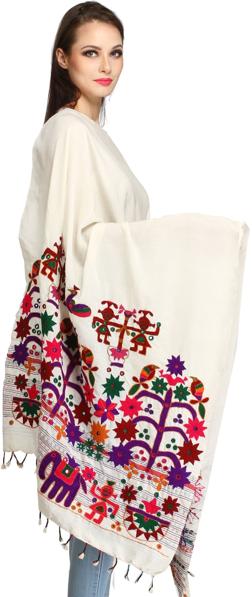 Shawl from Kutch with Hand-Embroidery and Mirrors - 2
