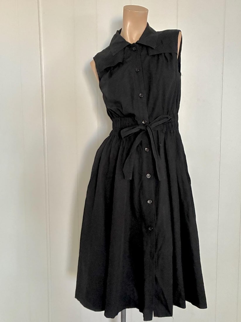 Vintage 1970s 1980s Black Cotton Shirtdress Sz S (1 of 5)