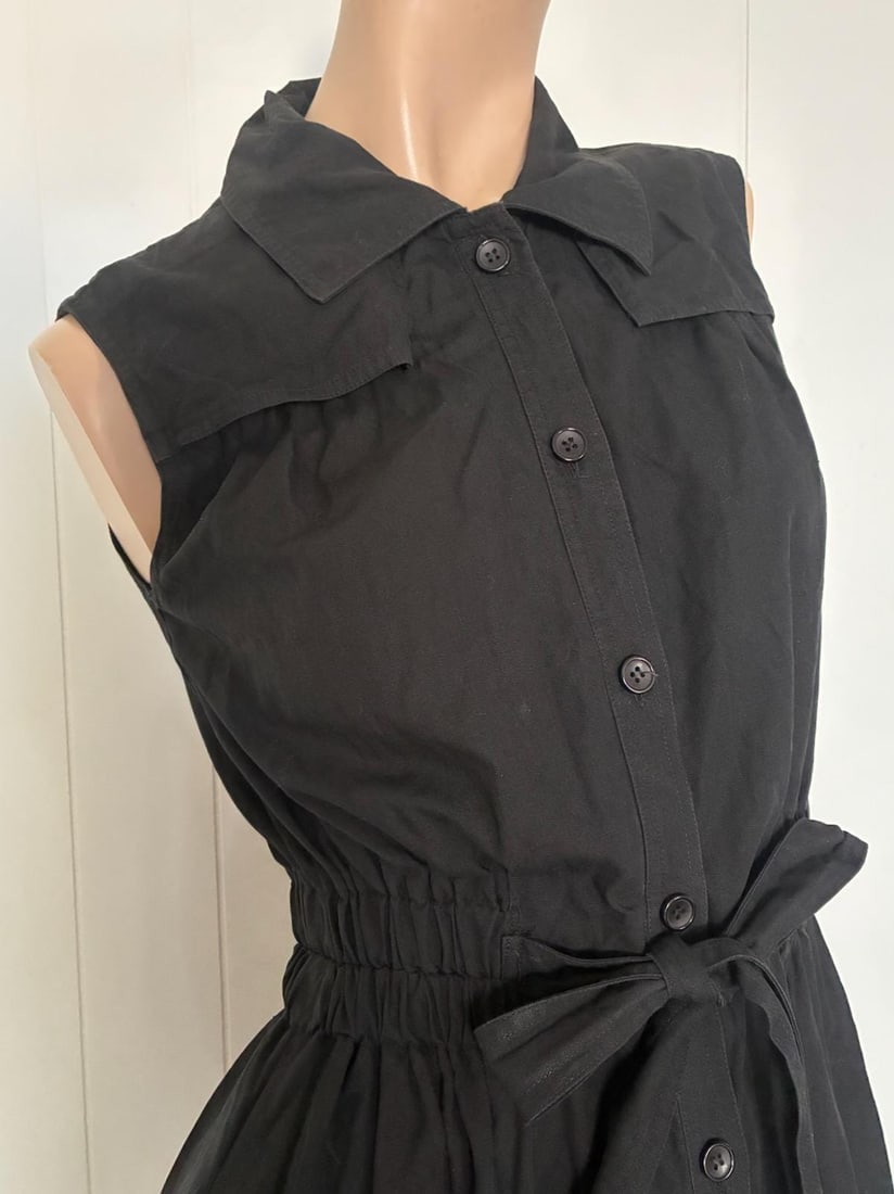 Vintage 1970s 1980s Black Cotton Shirtdress Sz S - 2