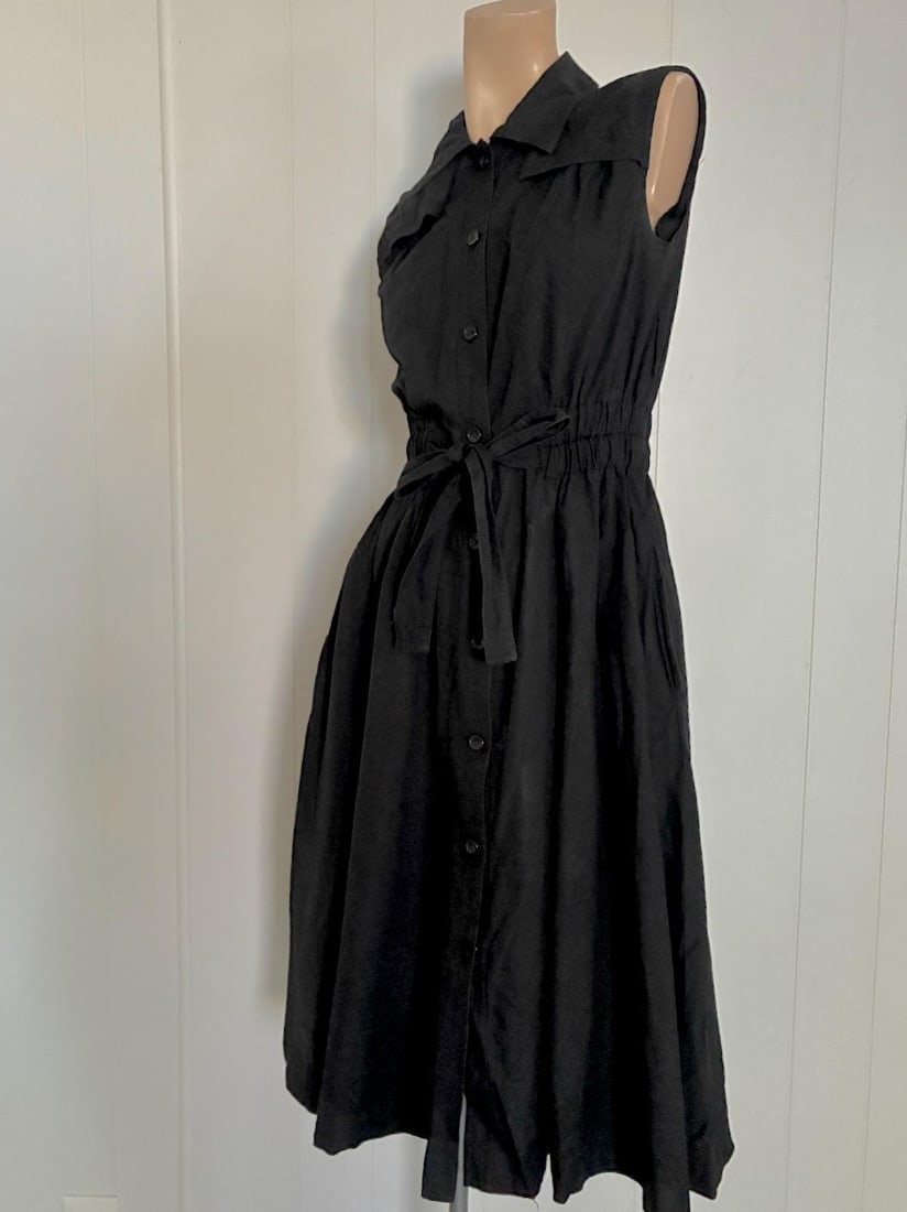 Vintage 1970s 1980s Black Cotton Shirtdress Sz S - 3