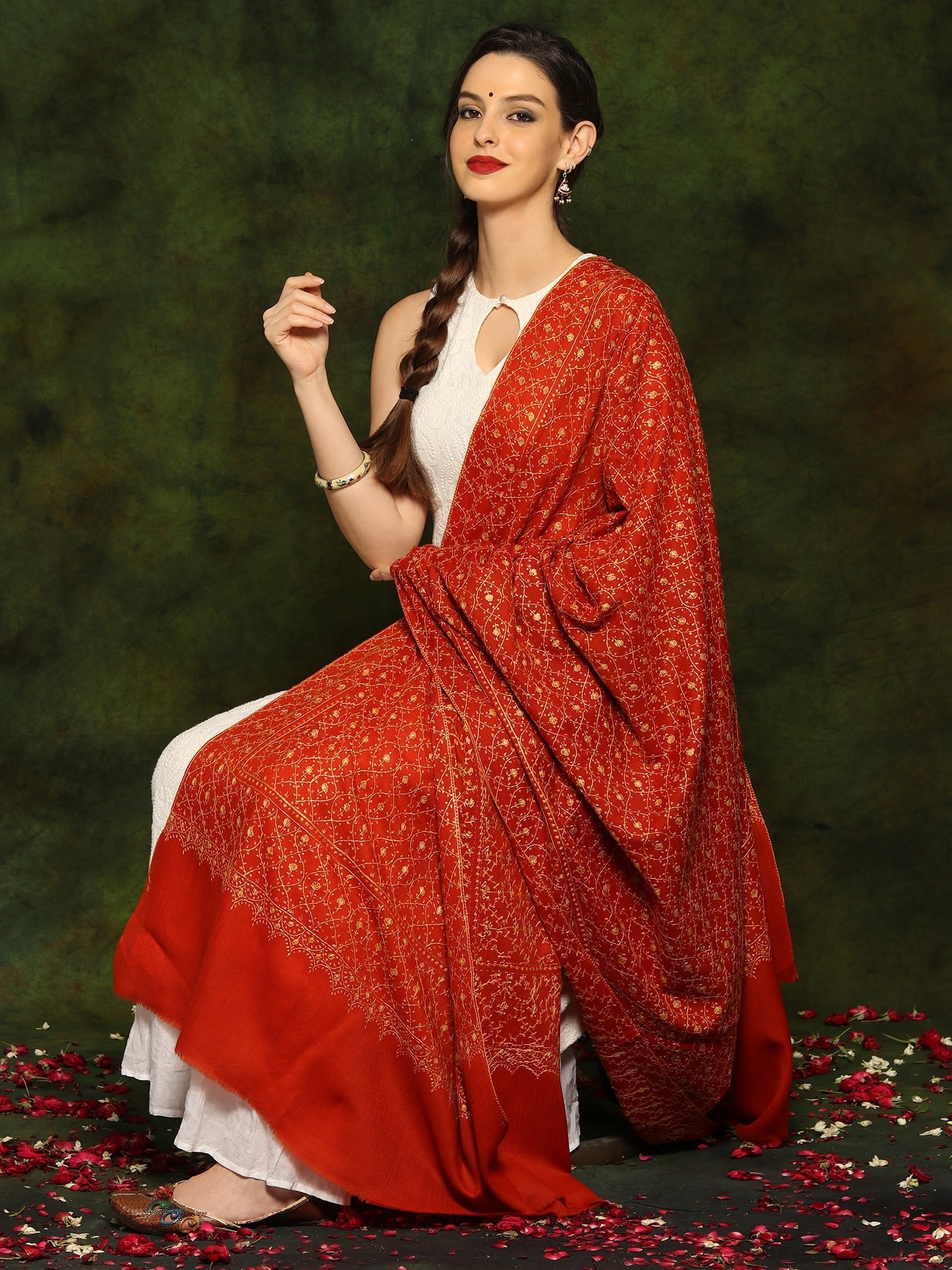 Pure Woolen Shawl with Detailed Floral Threadwork All Over - 2