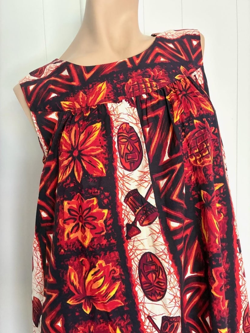 Vintage 1960s Hawaiian Cotton MuuMuu Dress Sz S M - 2