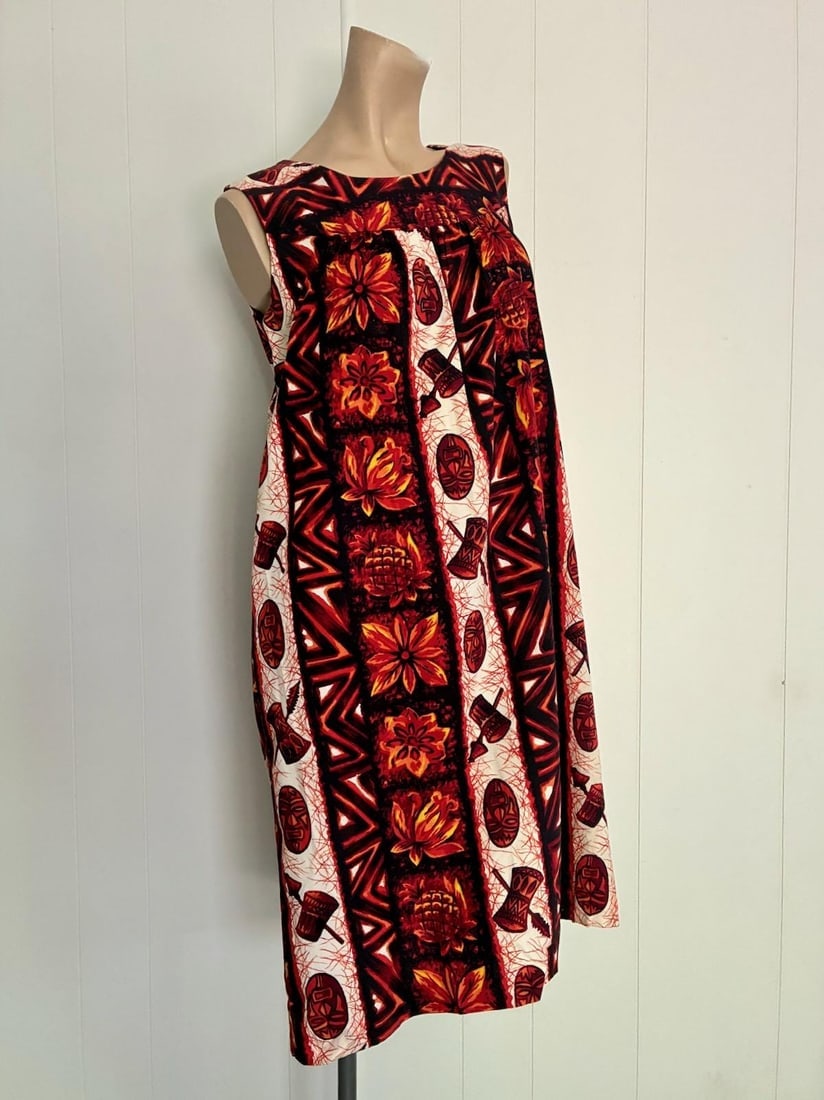Vintage 1960s Hawaiian Cotton MuuMuu Dress Sz S M - 3