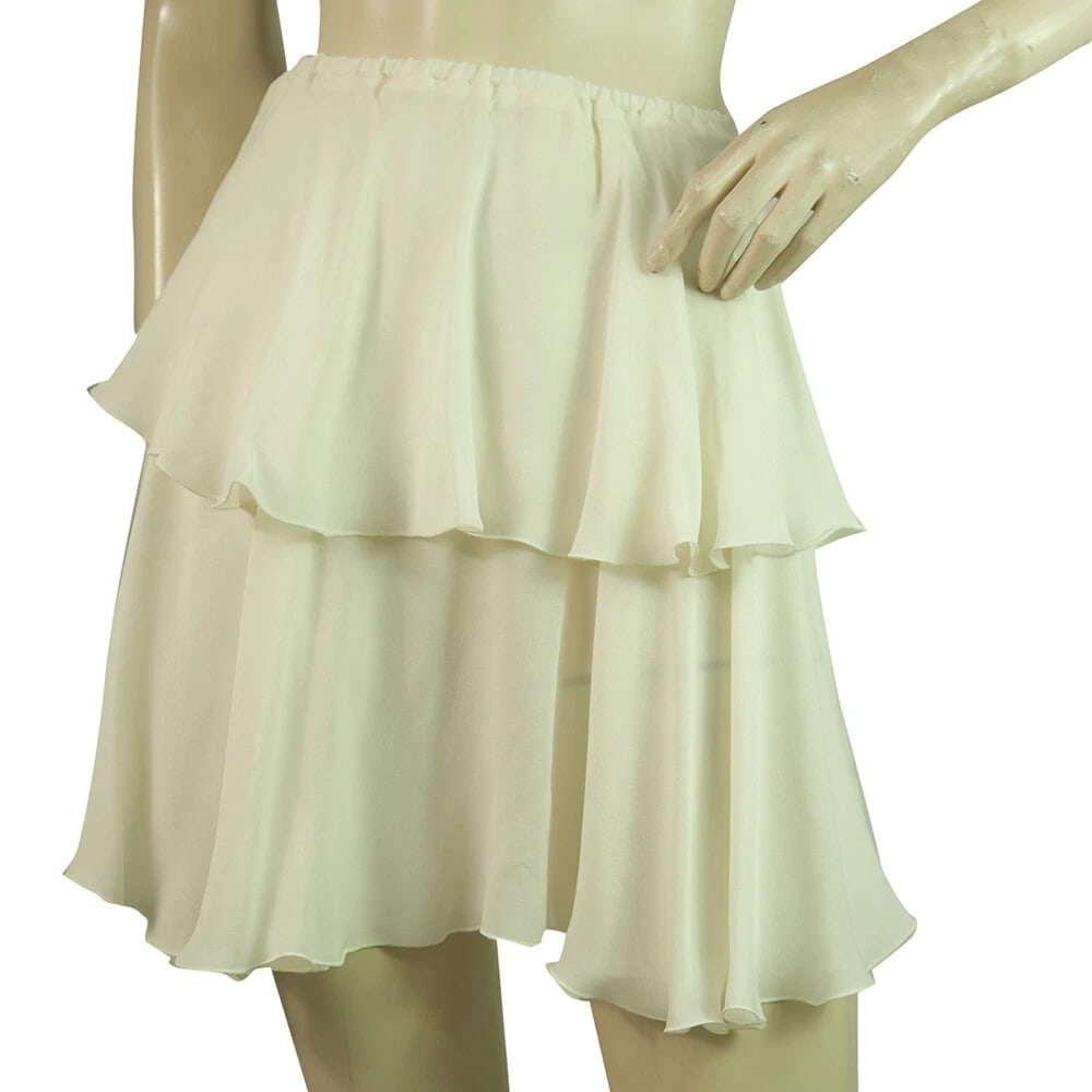 Dondup Ivory 100%Silk Chiffon Layered Mini Skirt Size 40 (1 of 6)
