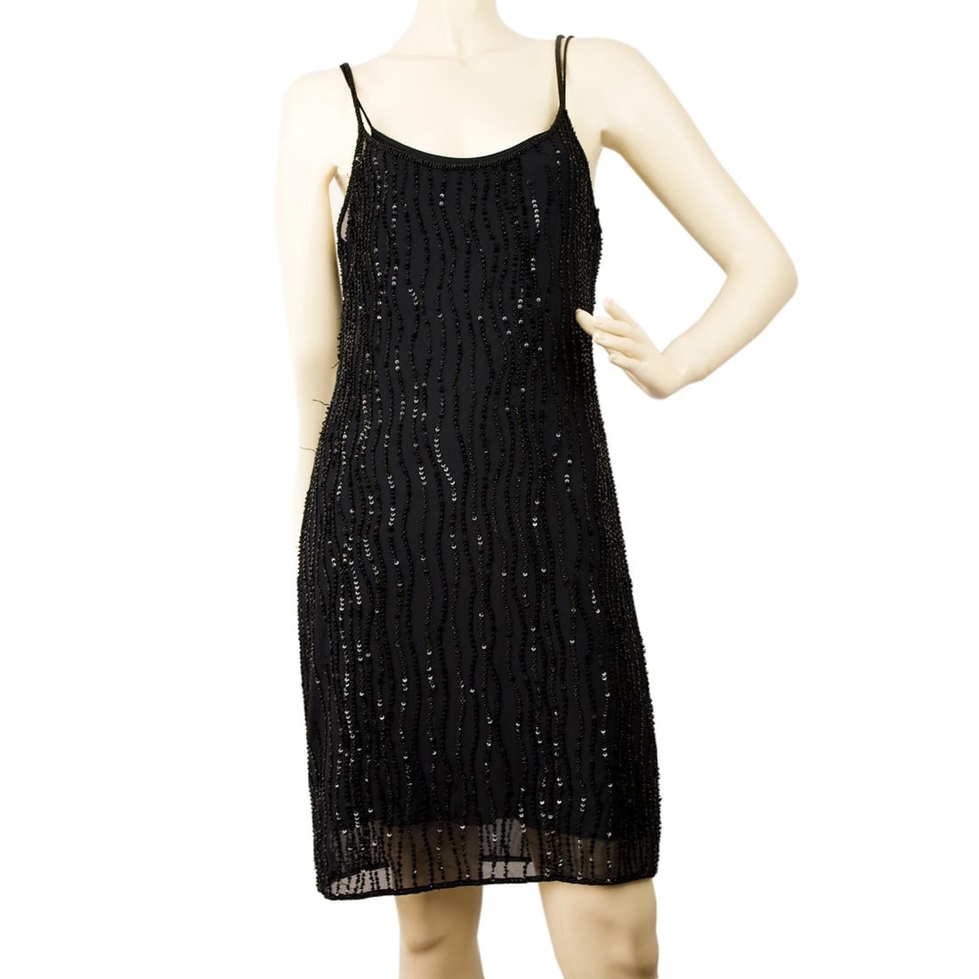 MCM spagetti sleeves beaded evening cocktail dress 38 (1 of 7)