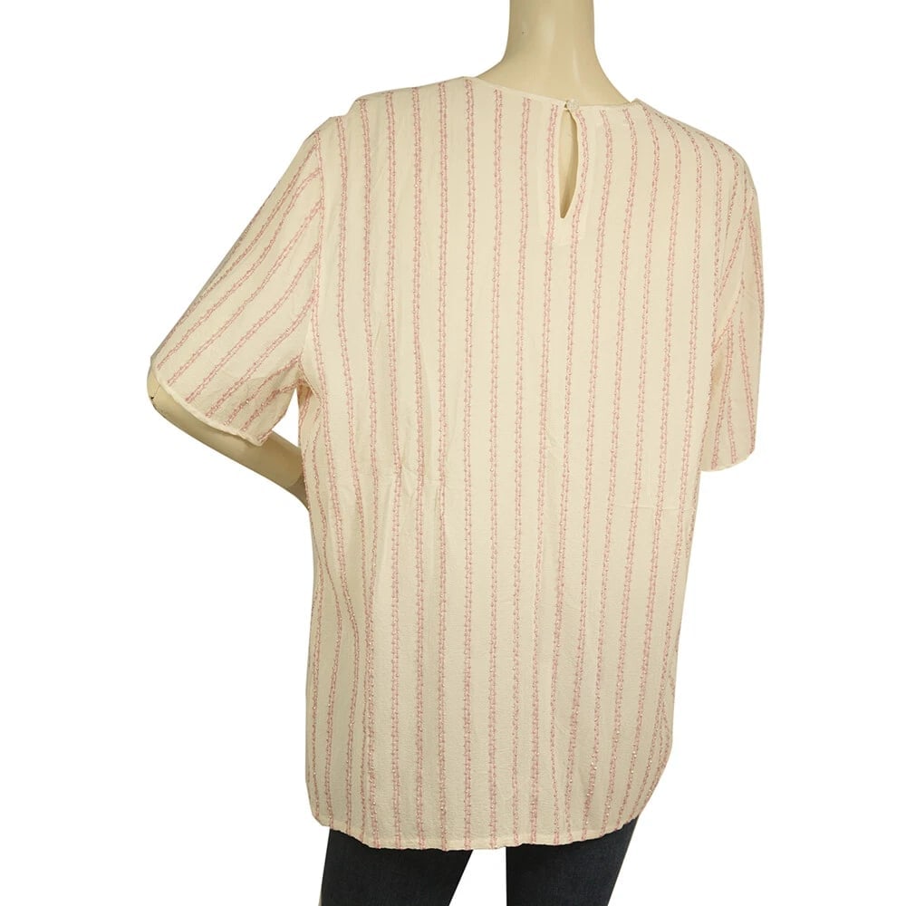 Escada Silk Cream with Pink Beaded Stripes Tunic Blouse Top Size 44 - 2