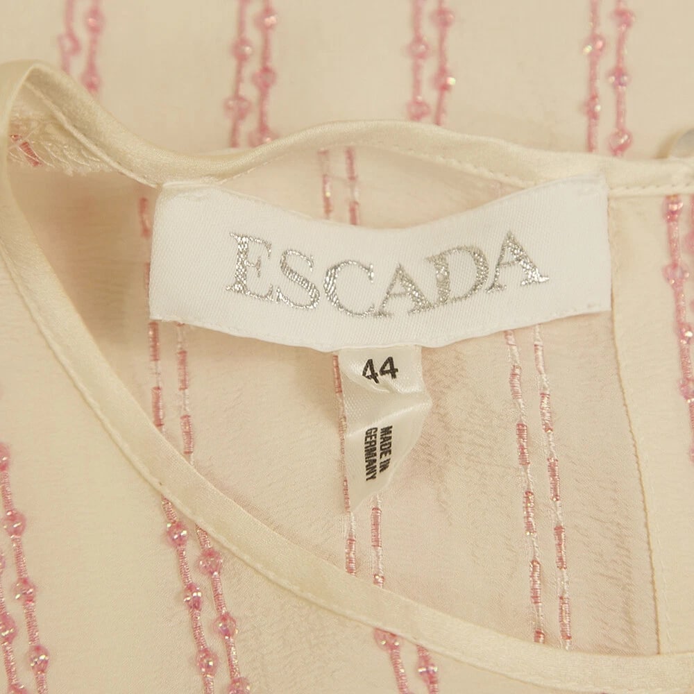 Escada Silk Cream with Pink Beaded Stripes Tunic Blouse Top Size 44 - 3