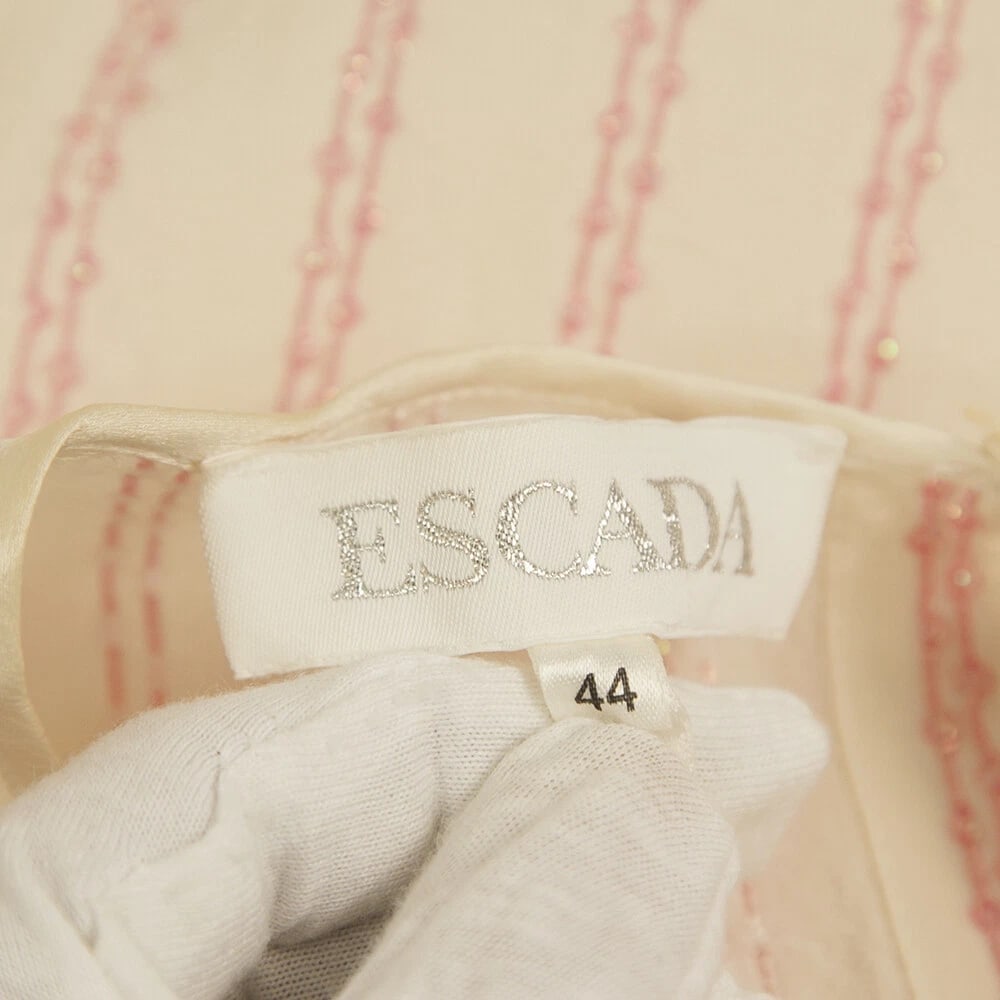 Escada Silk Cream with Pink Beaded Stripes Tunic Blouse Top Size 44 - 4