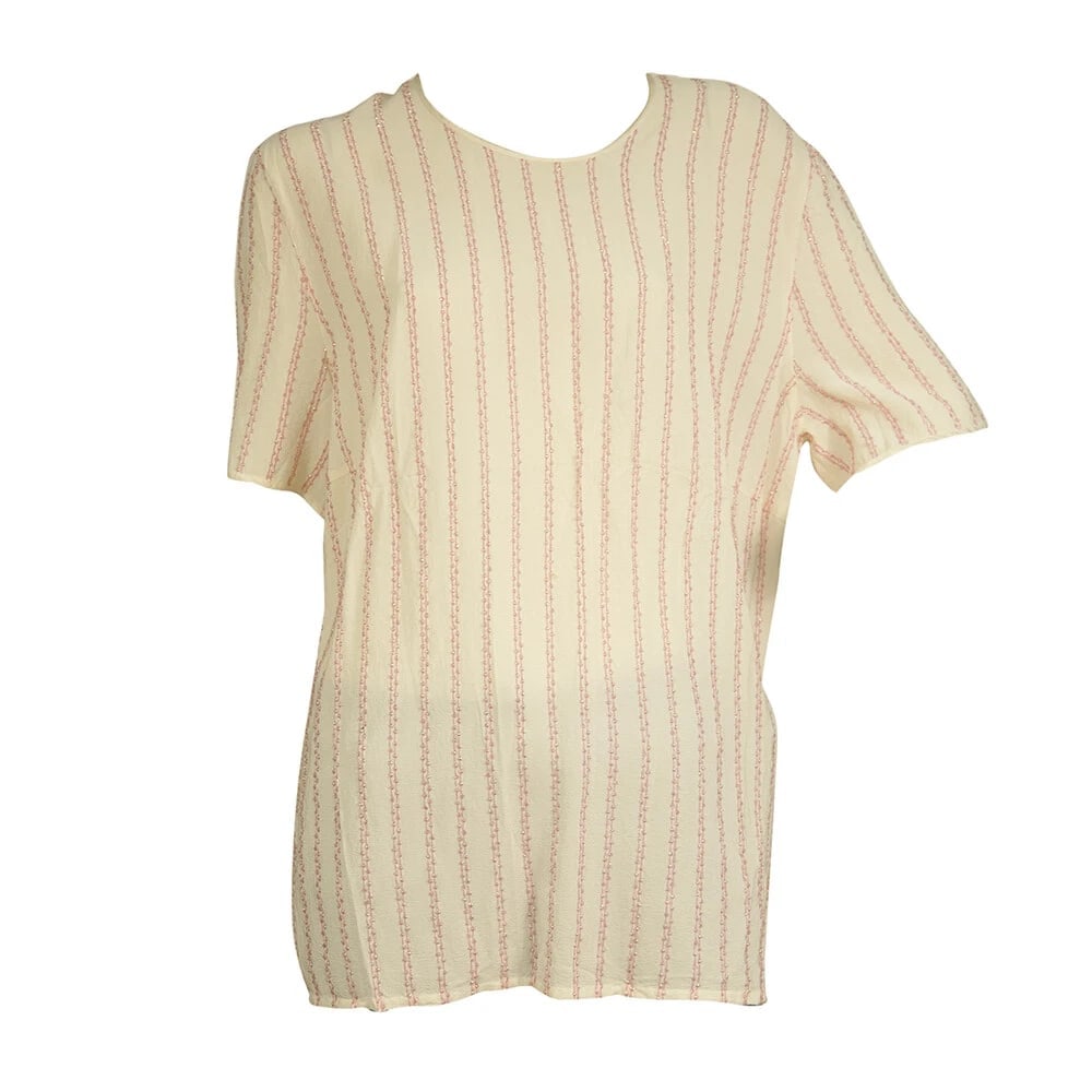 Escada Silk Cream with Pink Beaded Stripes Tunic Blouse Top Size 44 - 6