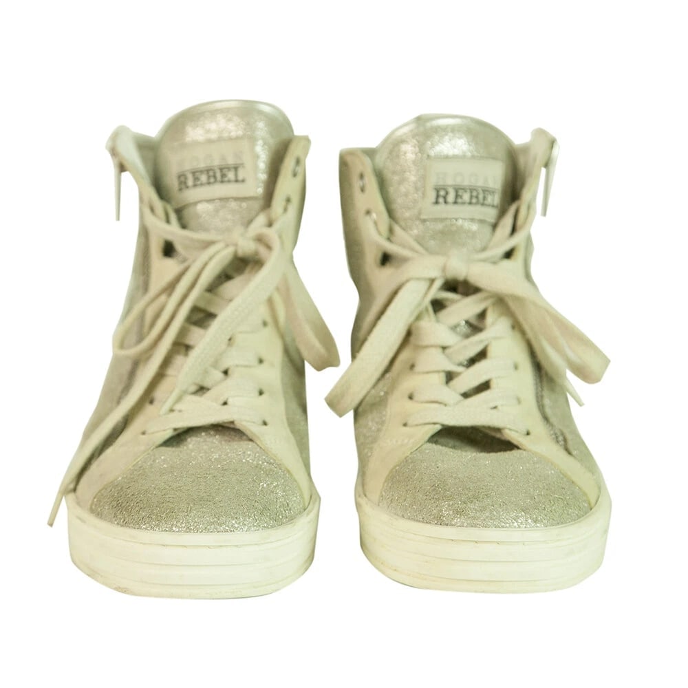 Hogan Rebel Silver Lace Up & Zipper High Top Trainers Sneakers size 37 Shoes - 2