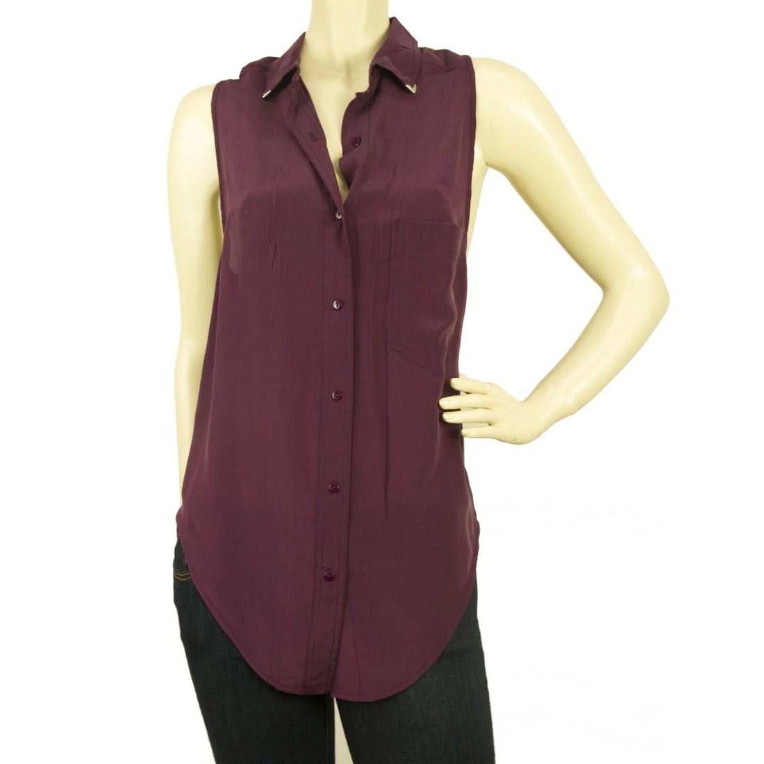 American Retro Purple100% Silk Sleeveless Button Shirt Top Blouse – Sz 36 (1 of 5)