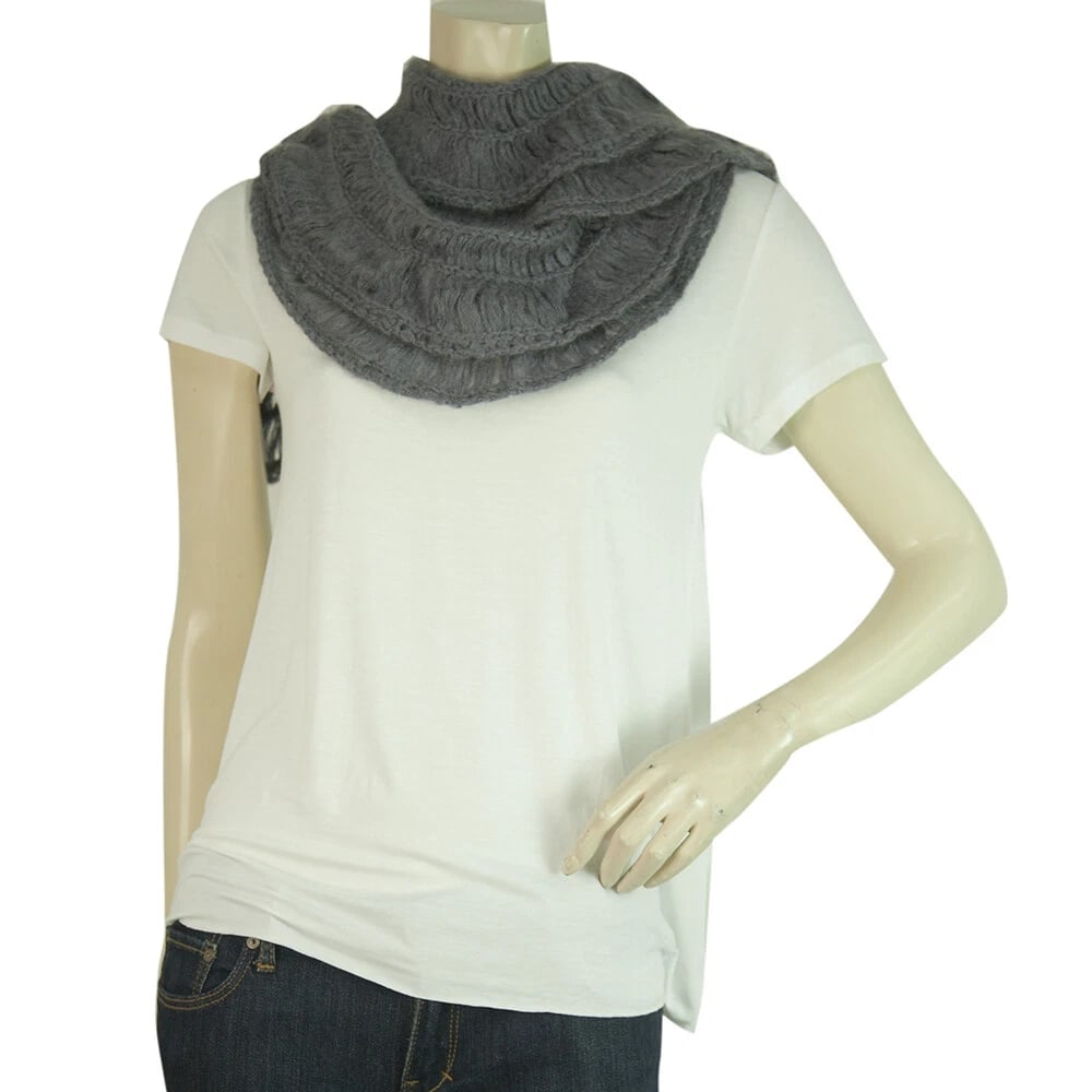 Gray Wool Knit Long Scarf Wrap Cache Col with Buttons - 3