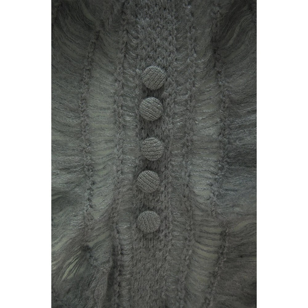 Gray Wool Knit Long Scarf Wrap Cache Col with Buttons - 4