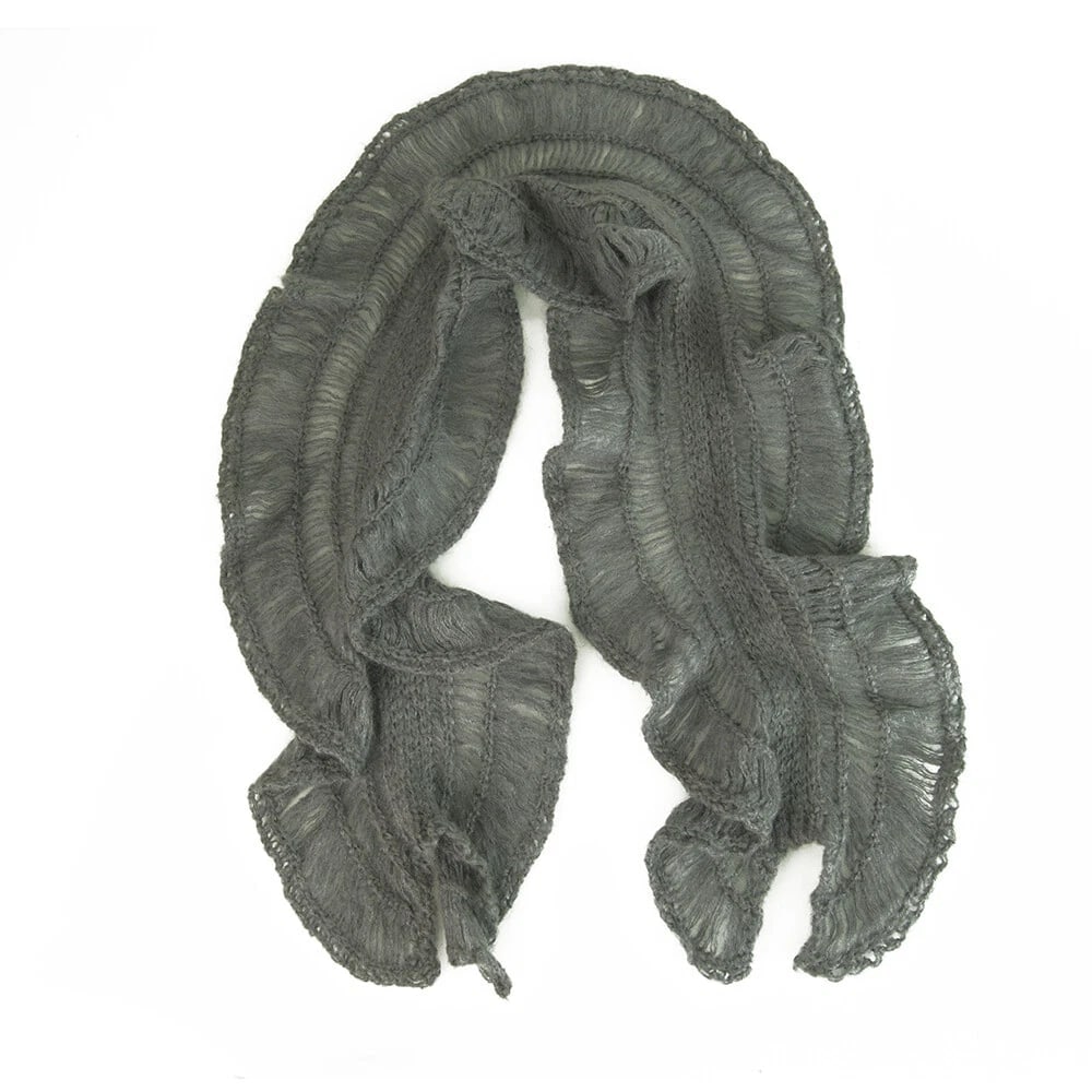 Gray Wool Knit Long Scarf Wrap Cache Col with Buttons - 5