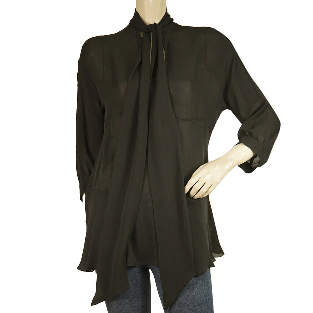 Dondup Black 100% Silk Long Blouse Top with Scarf size 42 (1 of 6)