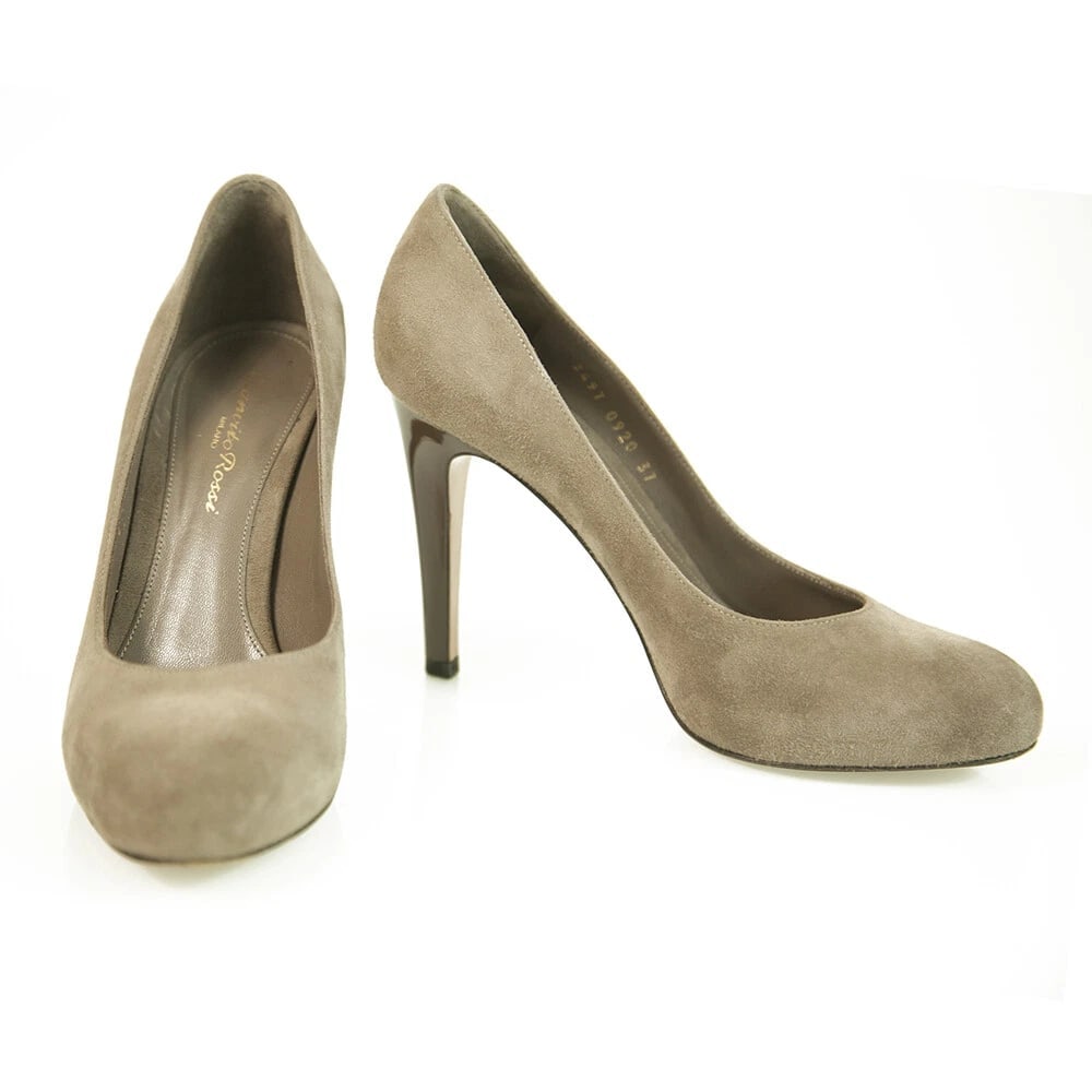 Gianvito Rossi Taupe Suede Round Toe Pumps Slim High Heels Shoes size 37 (1 of 9)
