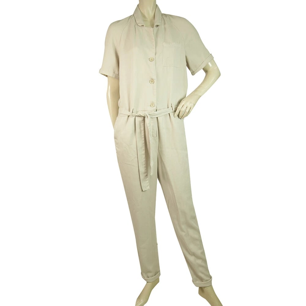 American Vintage Cream Soft Lyocell Short Sleeve Belted Overall Jumpsuit size S (1 of 7)