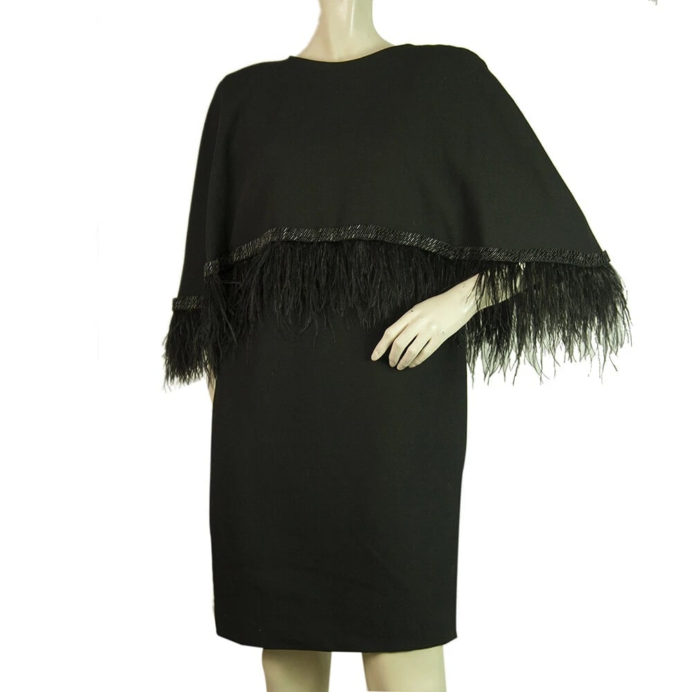 Dimitris Petrou Black Feathers & Beads Mini Length Cape Dress (1 of 5)