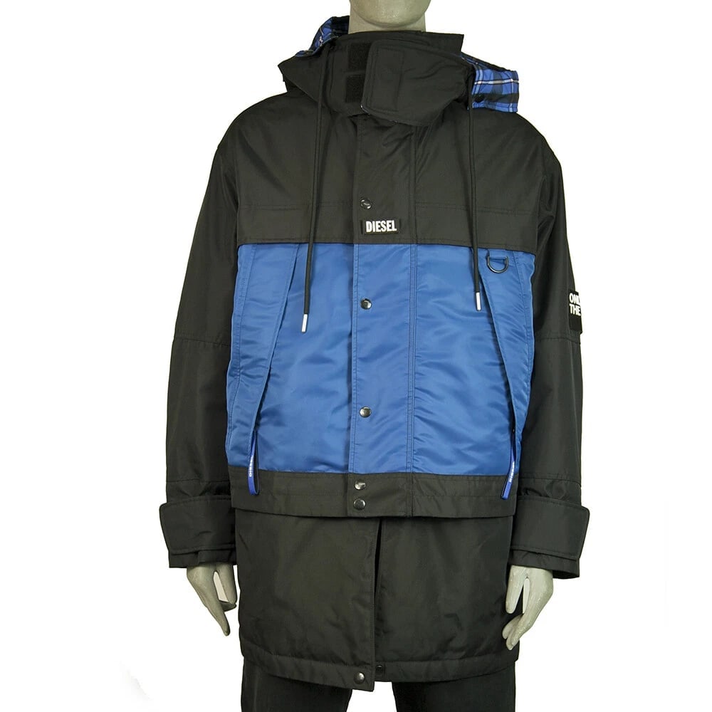 Diesel Man Blue Zipper Front Hooded Parka Convertible Nylon Jacket size M (1 of 5)