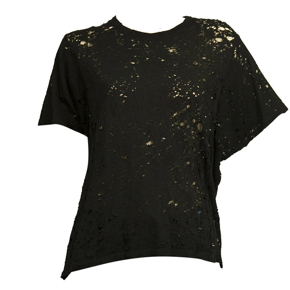 IRO Grayle Black Cotton Short Sleeve T-shirt Top with Holes size XS - 6