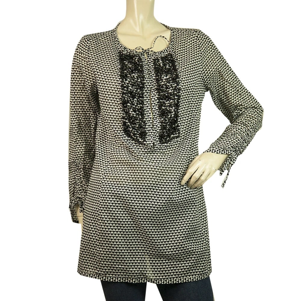 Steffen Schraut Black & White Beaded Tunic Geometrical Tie Front Top Blouse 34 (1 of 6)