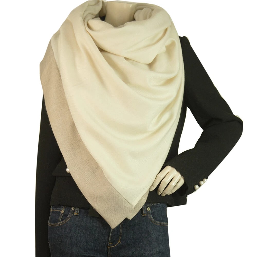 AGNONA Cream & Beige Cashmere & Silk Rectangular Large Scarf Shawl Pasmina - 2