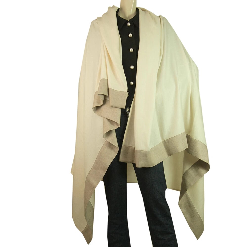 AGNONA Cream & Beige Cashmere & Silk Rectangular Large Scarf Shawl Pasmina - 6