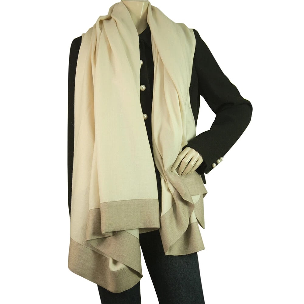 AGNONA Cream & Beige Cashmere & Silk Rectangular Large Scarf Shawl Pasmina - 8