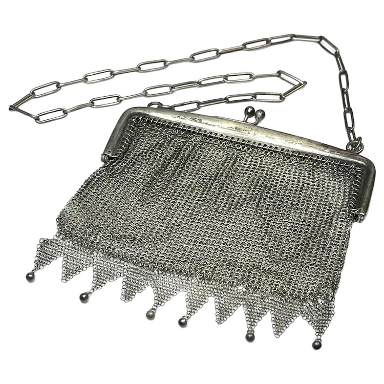 Antique Silver 800 Chainmail/ Mesh Evening Bag/ Purse Signed VM (1 of 10)