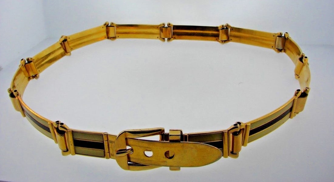 GROOVY Gucci Gold Plated & Enamel Belt Circa 1970s - 2