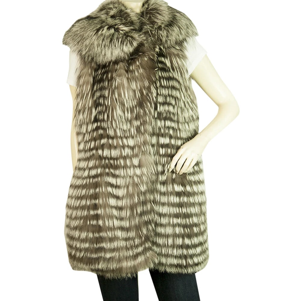 Genuine Fox Fur Gray Hues Vest Sleeveless Jacket Coat Long Winter Gillet (1 of 5)
