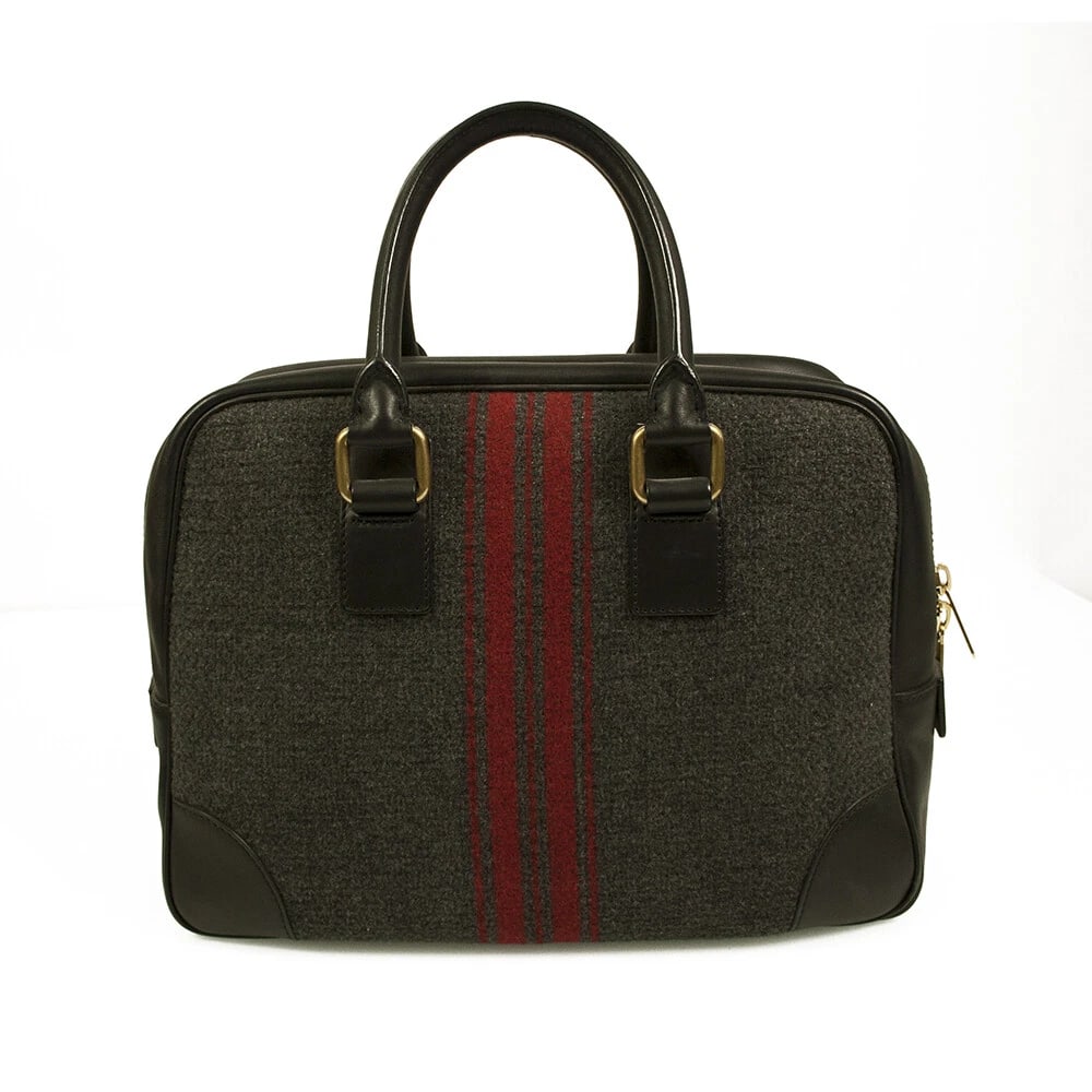 CELINE black leather gray red tweed fabric doctor camera top handle hand bag (1 of 9)