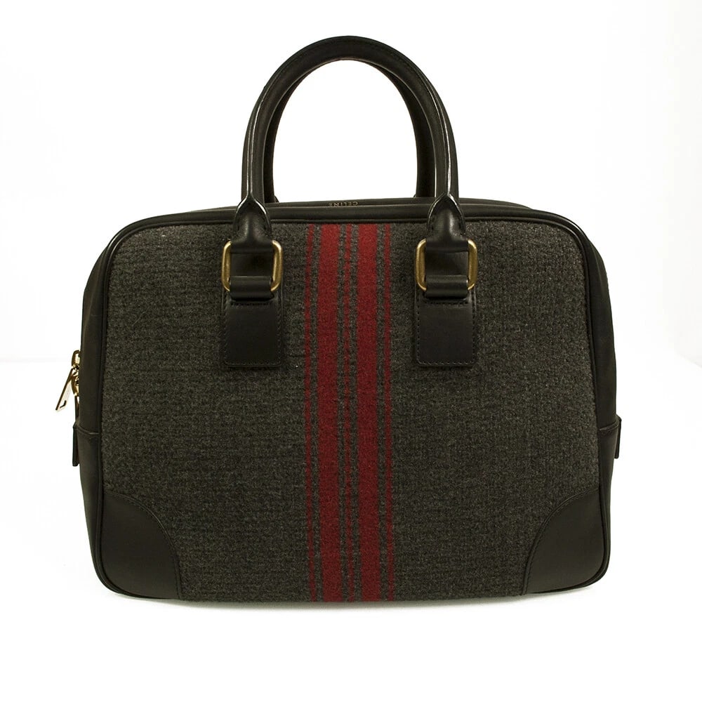CELINE black leather gray red tweed fabric doctor camera top handle hand bag - 2