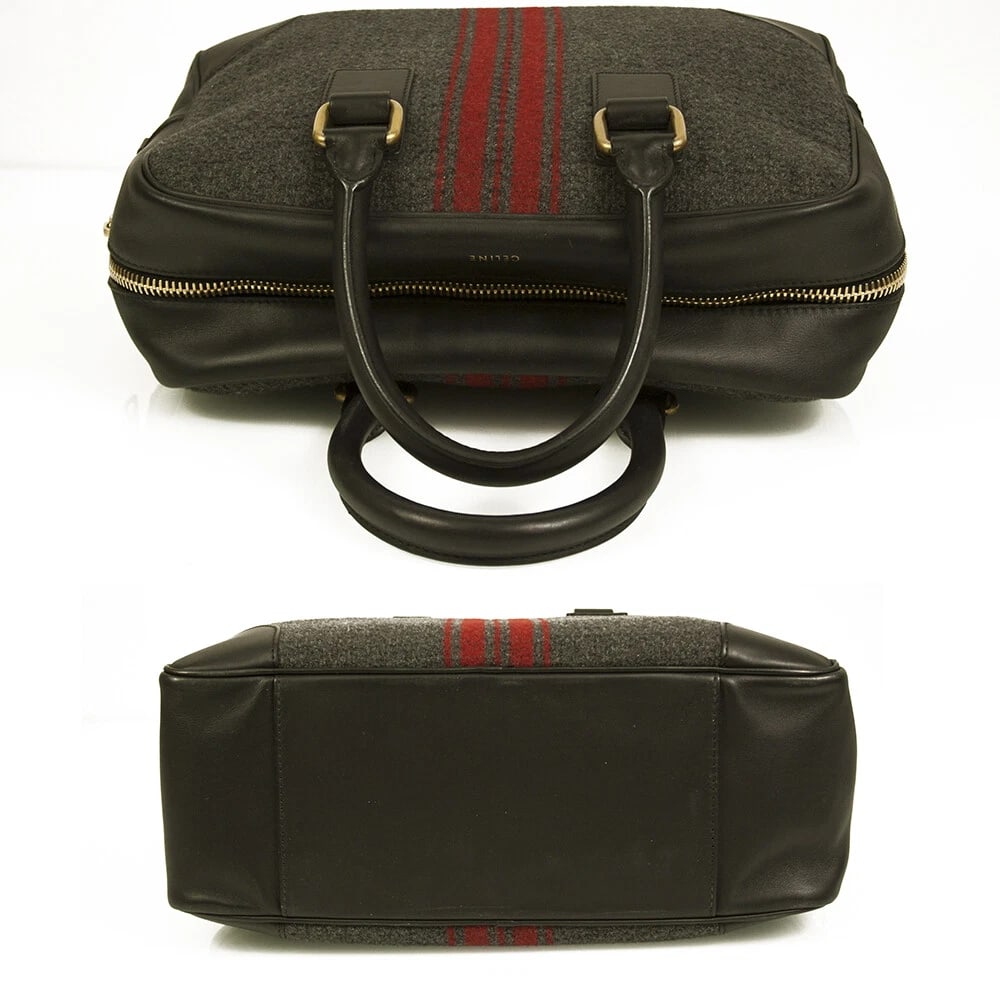 CELINE black leather gray red tweed fabric doctor camera top handle hand bag - 3