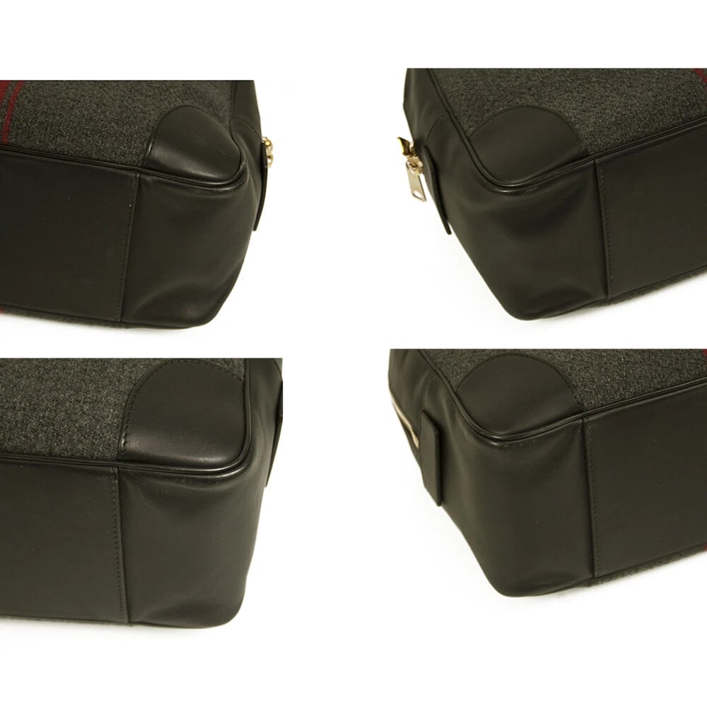 CELINE black leather gray red tweed fabric doctor camera top handle hand bag - 4
