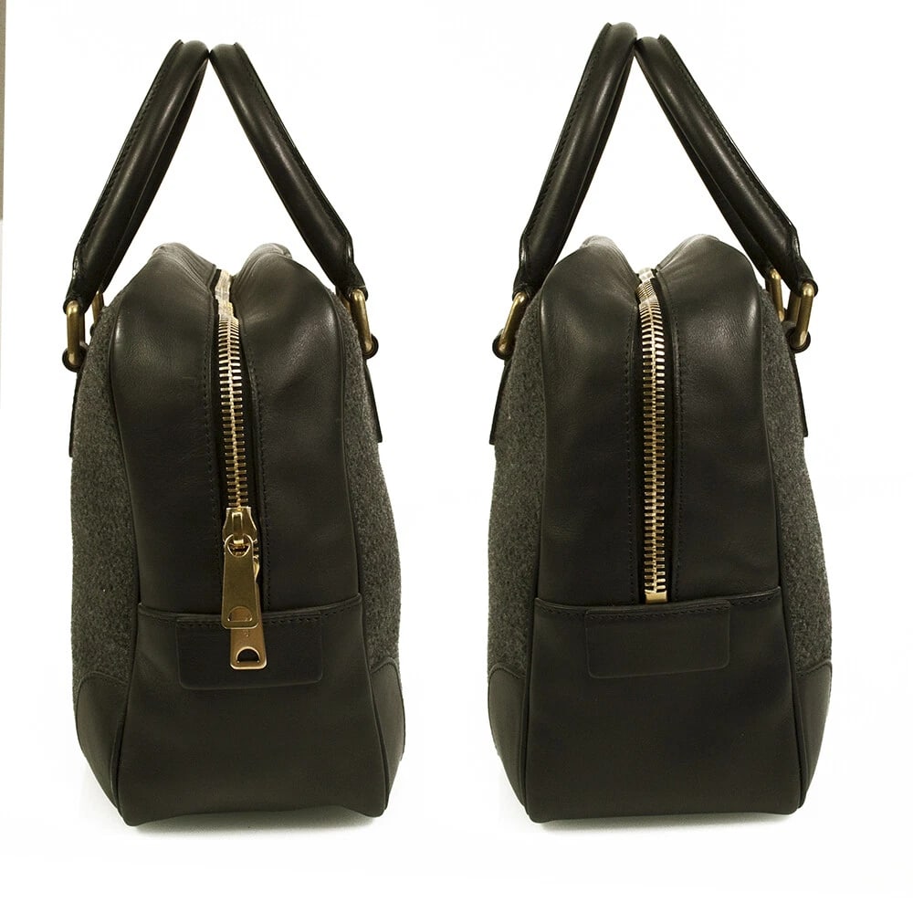 CELINE black leather gray red tweed fabric doctor camera top handle hand bag - 5