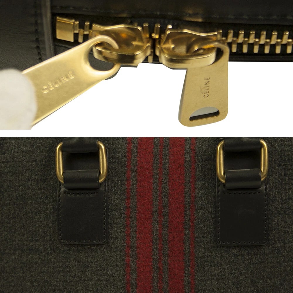 CELINE black leather gray red tweed fabric doctor camera top handle hand bag - 6