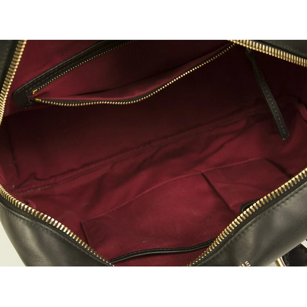 CELINE black leather gray red tweed fabric doctor camera top handle hand bag - 7