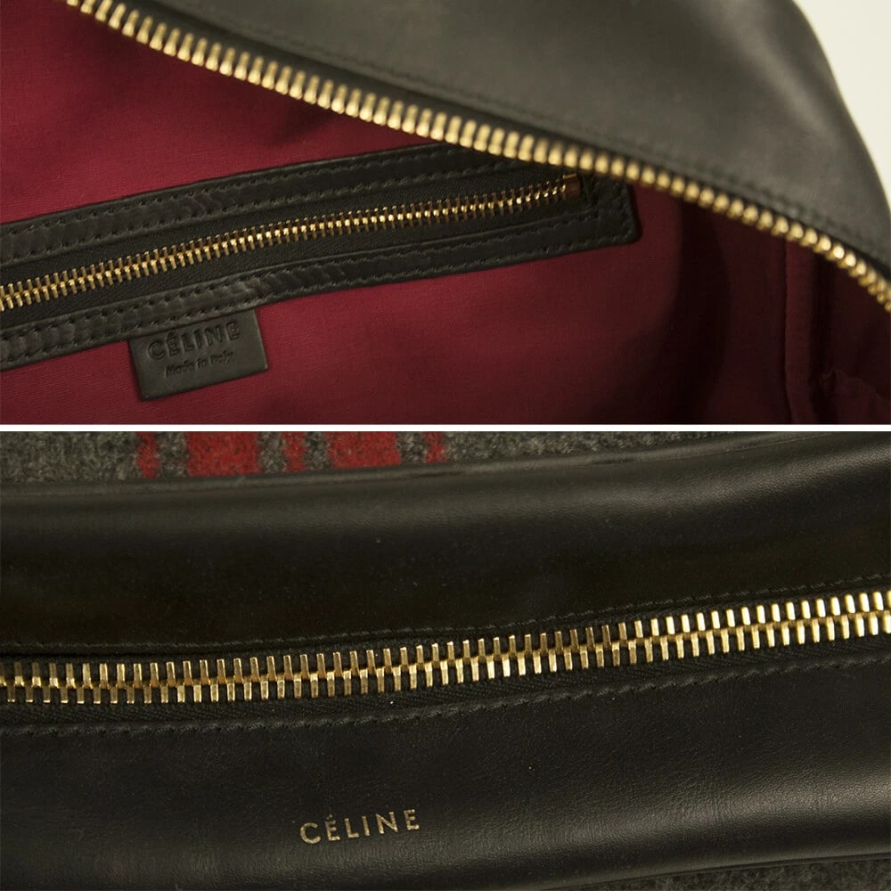 CELINE black leather gray red tweed fabric doctor camera top handle hand bag - 8