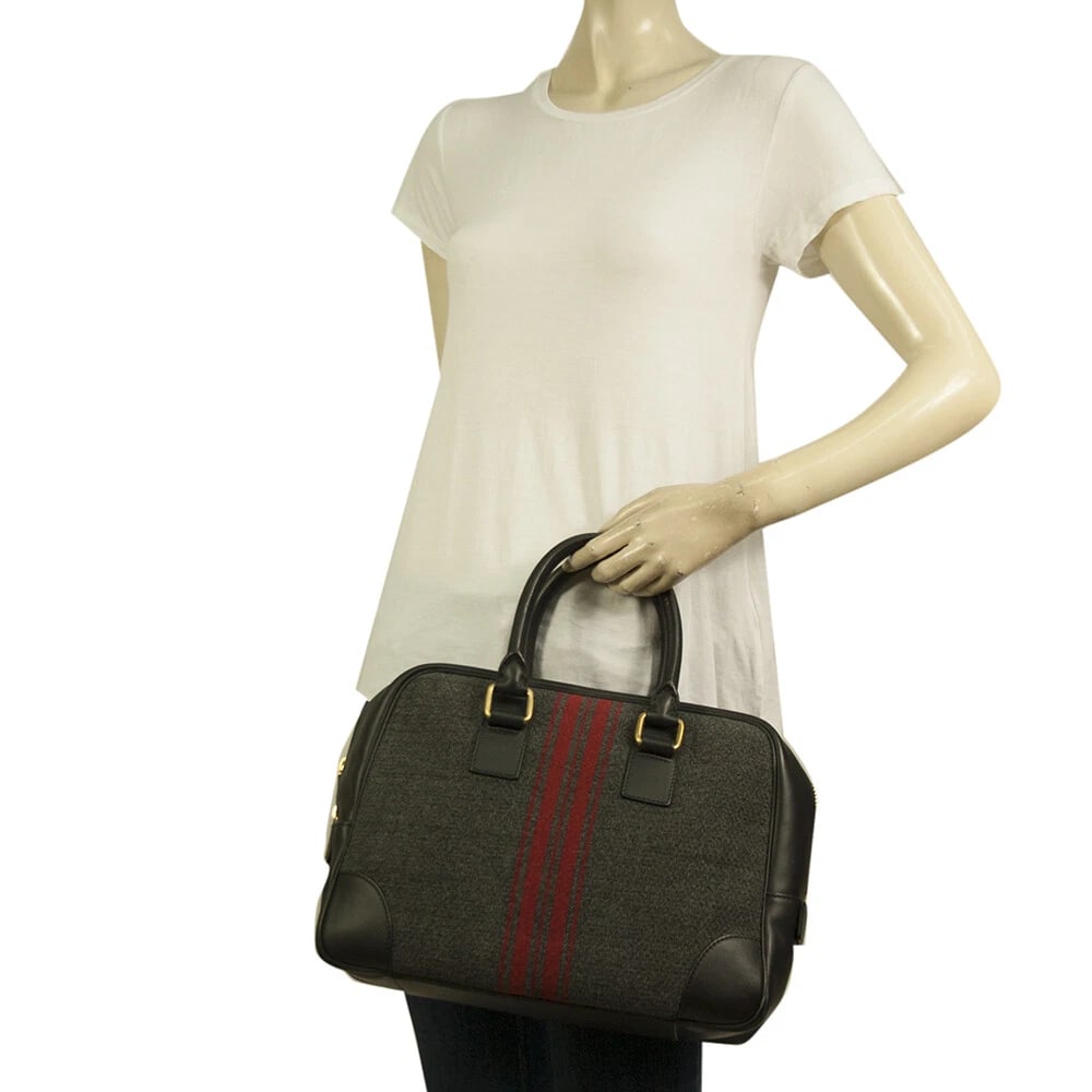 CELINE black leather gray red tweed fabric doctor camera top handle hand bag - 9