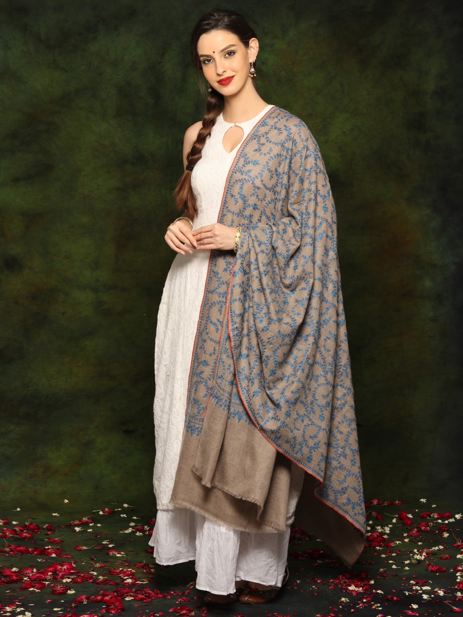 Pure Pashmina Sozni Embroidery Natural Color Shawl from Kashmir: Title:Pure Pashmina Sozni Embroidery Natural Color Shawl from Kashmir Description:Coming from the Persian word Pashm which means ‘soft gold’, Pashmina is a legacy of art and tradition that