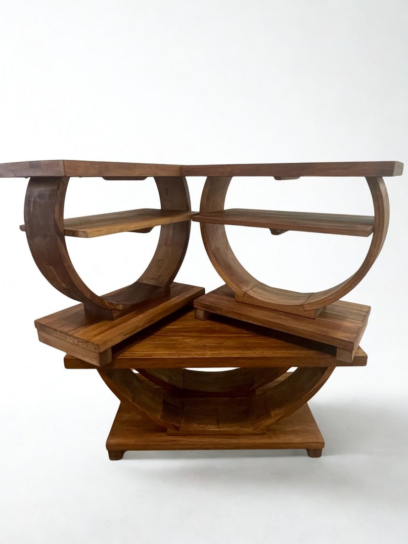 Sculptural Art Deco Style Hardwood Coffee Table & Matching End Tables (3-Piece Set) (1 of 8)